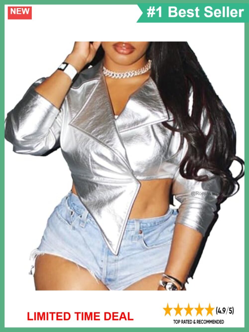 Faux Leather Cropped Moto Jacket Long Sleeve Button Down
